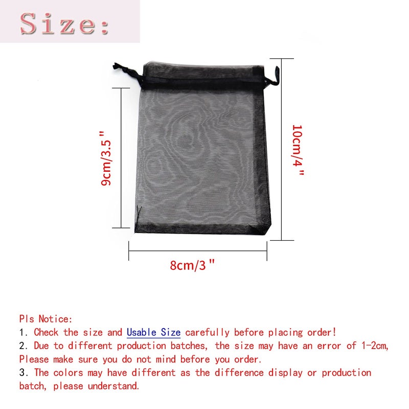 Bezall 100Pcs Black Organza Bags 3x4 Inch, Small Mesh Jewelry Bags Drawstring Gift Bag Wedding Party Favor Halloween Candy Treat Pouches - Image 4
